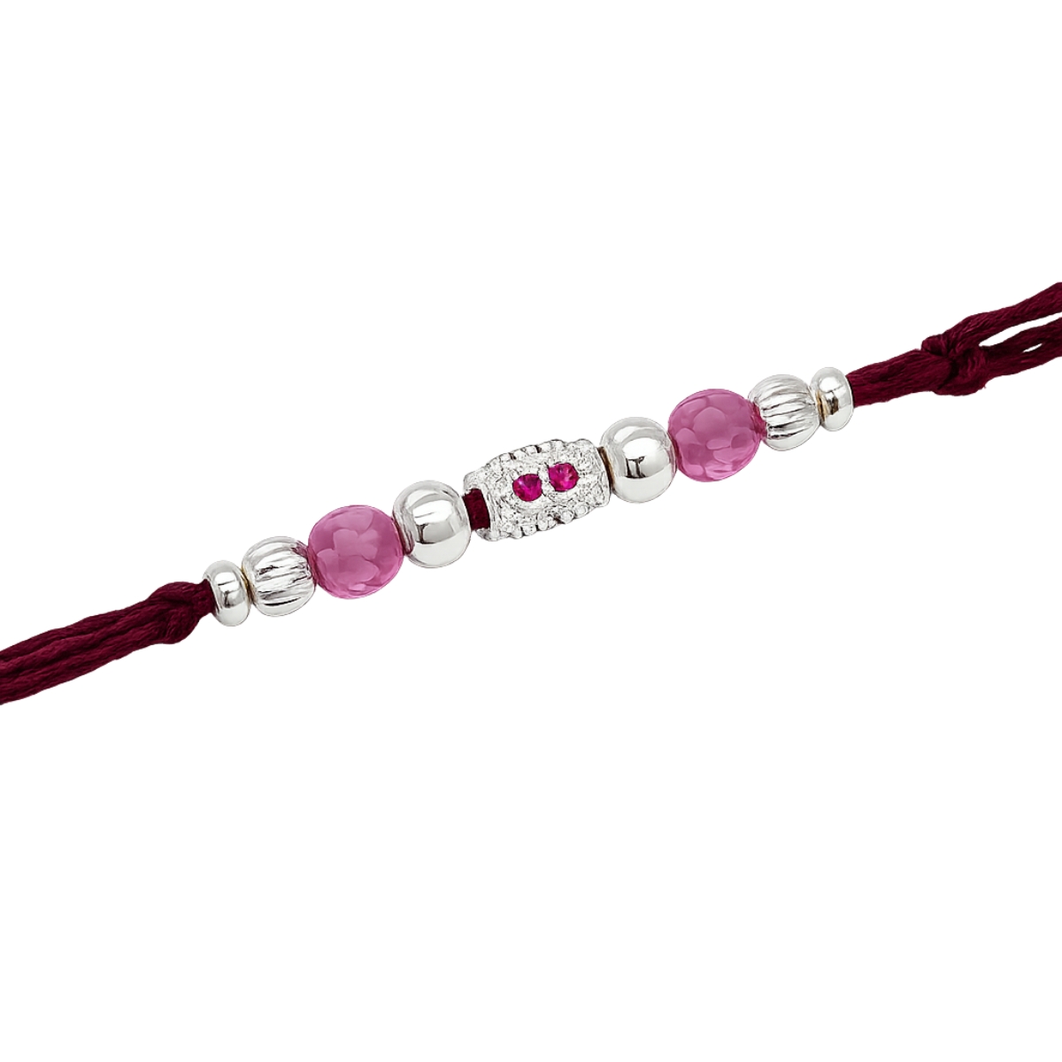 Silver Rakhi Pink Crystal And Silver Bead Design For Mens